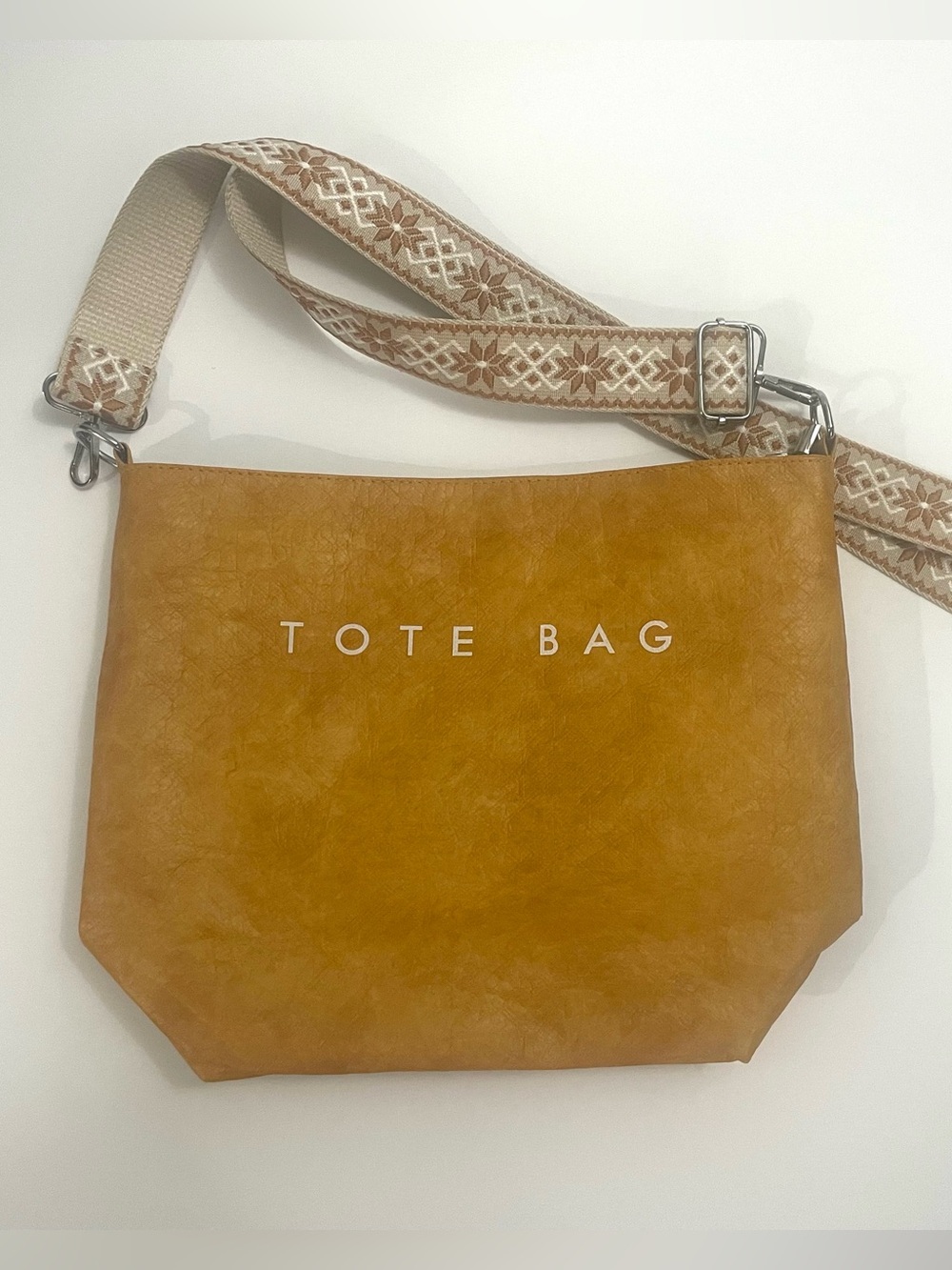 Mustard Yellow Crossbody Tote Bag Faux Leather Minimalist Geometric Guitar Strap